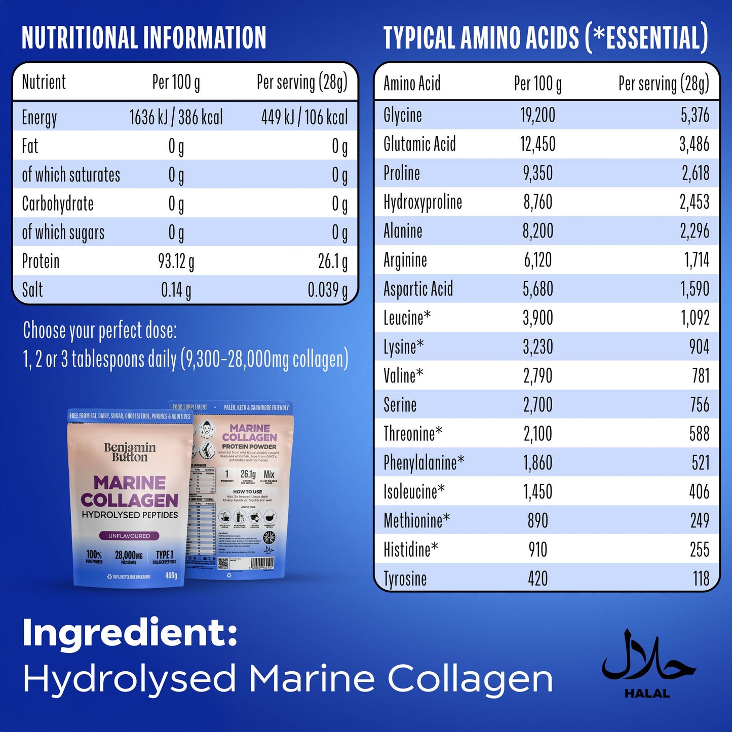 Benjamin Button Marine Collagen Peptides Powder Unflavoured 400g