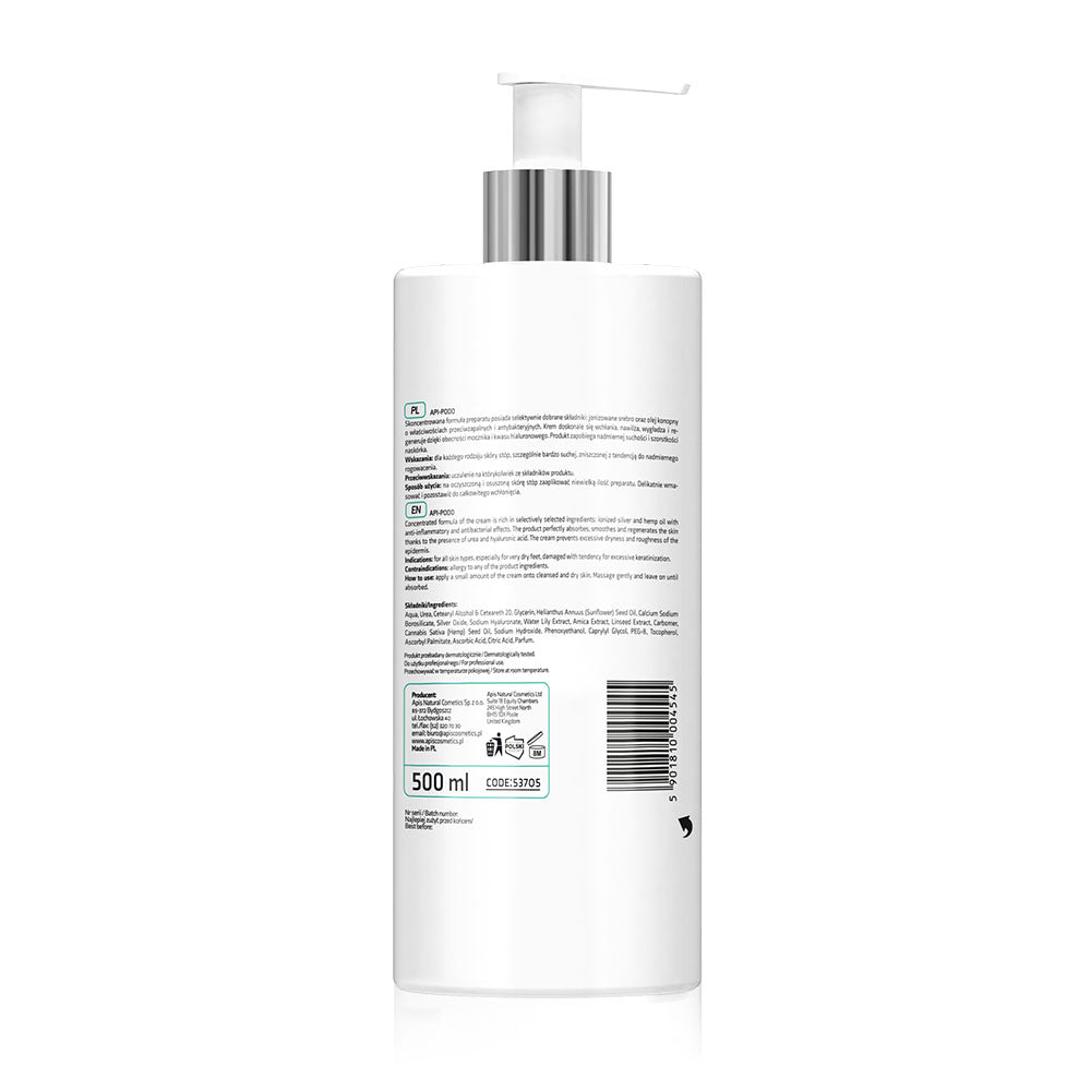 Apis API-PODO Regenerating & Moisturising Foot Cream | 20% Urea & Ionised Silver | 500ml