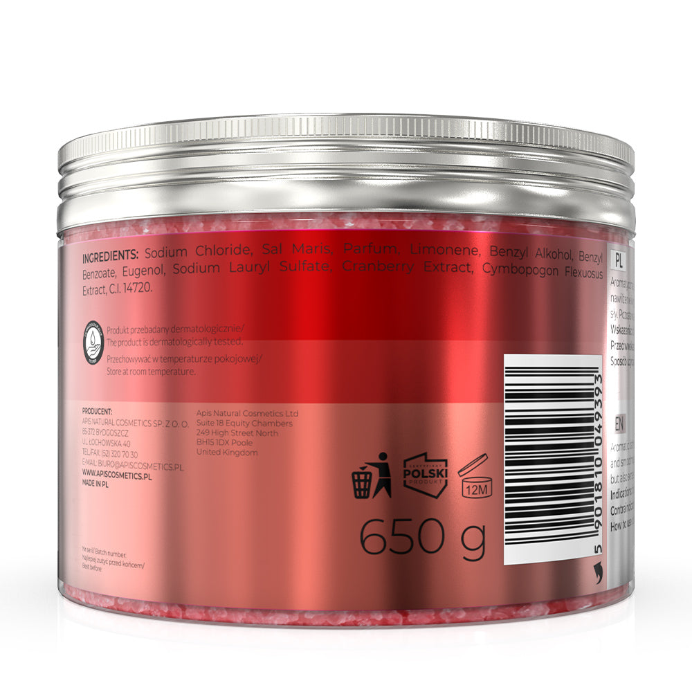 Apis CRANBERRY VITALITY Revitalising Bath Salt | Cranberry & Lemongrass | 650g