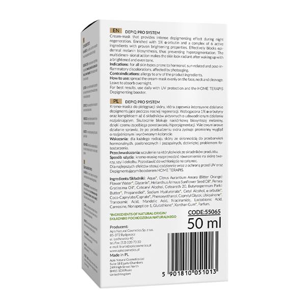 Apis Depiq Pro System Depigmenting Night Cream-Mask | Alpha-Arbutin 1% | 50ml