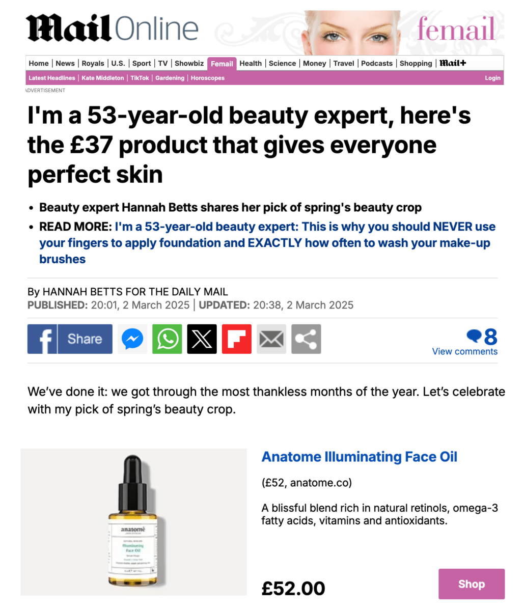 anatomē Illuminating Rose-Hip, Grape Seed & Avocado Face Oil 30ml