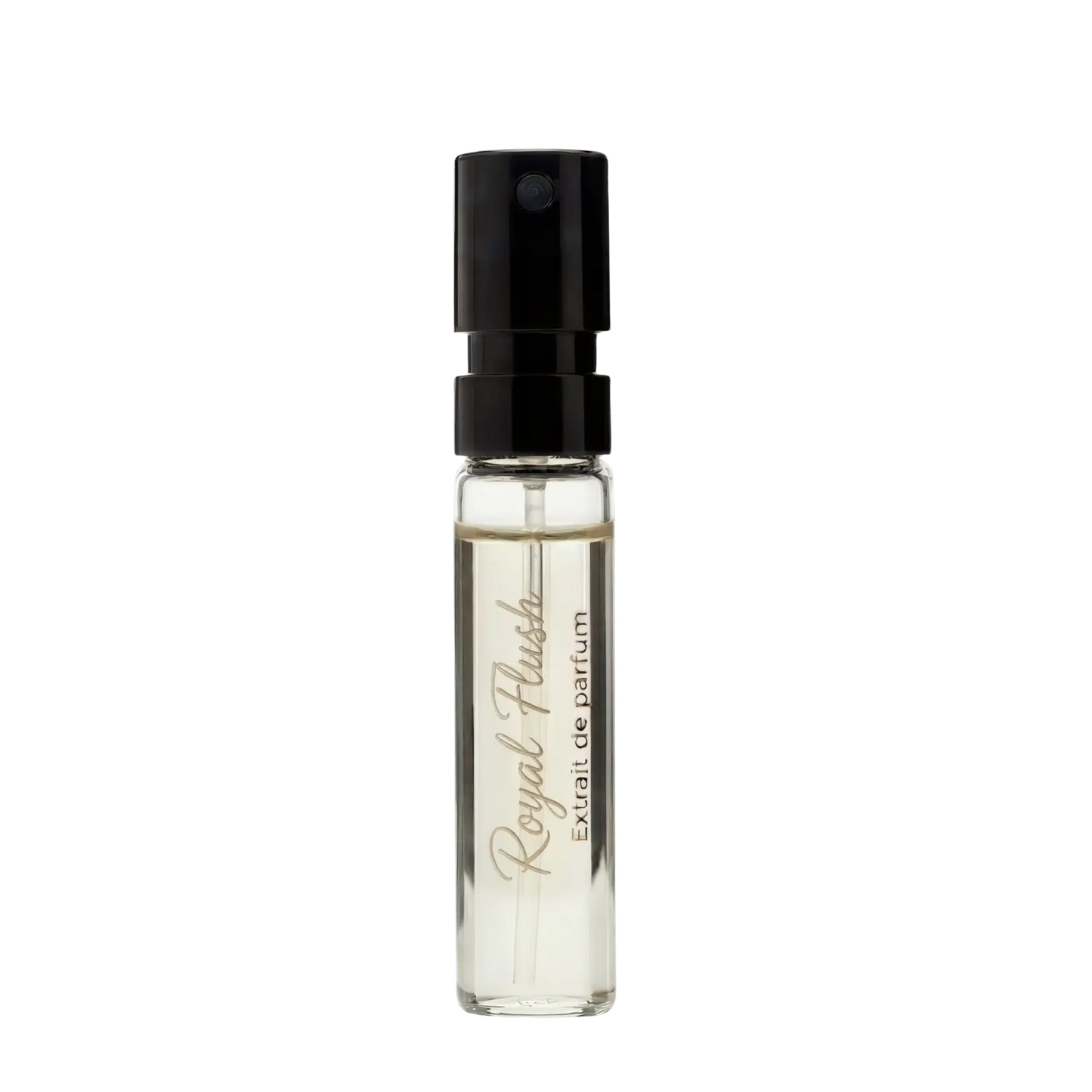 Small perfume bottle labeled 'Royal Flush' on a white background