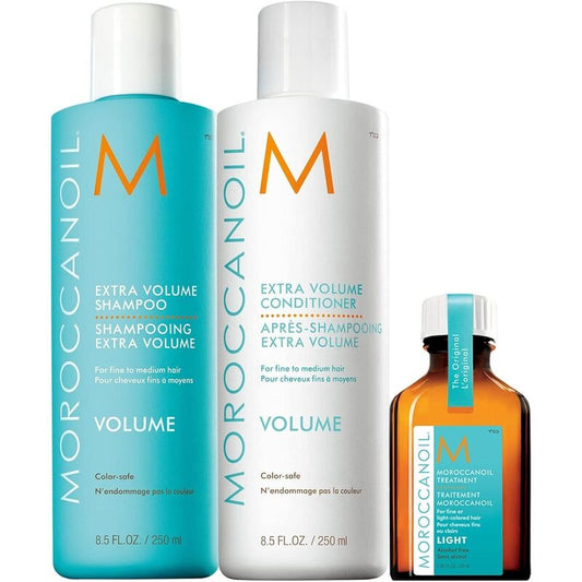 Moroccanoil Treatment (Light) and Extra Volume Shampoo & Conditioner Trio