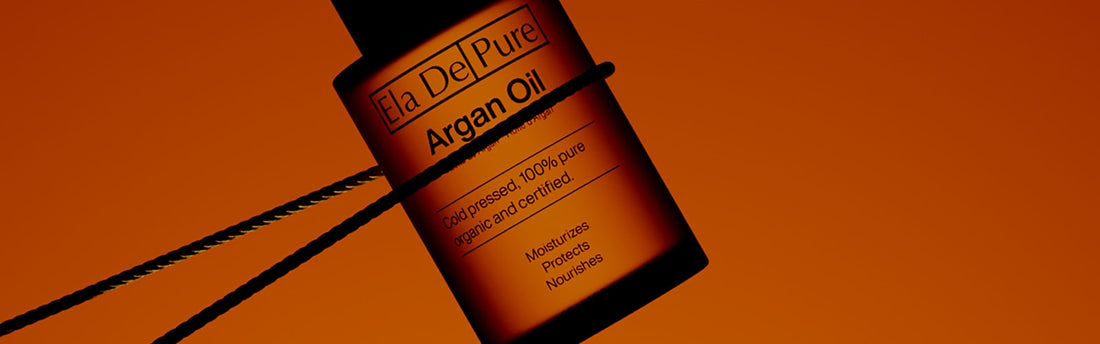 Argan oil bottles with golden lighting