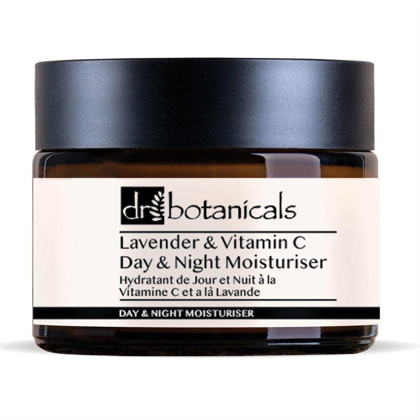 Jar of Dr. Botanicals Lavender & Vitamin C Day & Night Moisturizer on a white background