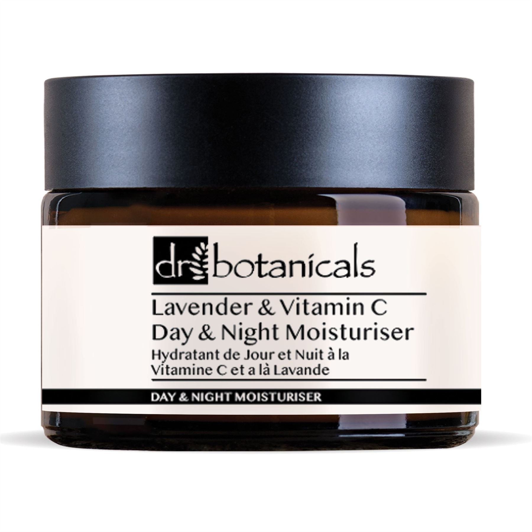 Jar of Dr. Botanicals Lavender & Vitamin C Day & Night Moisturizer on a white background