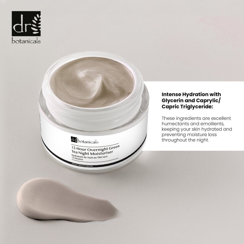 Jar of Dr Botanicals moisturizer with text on a light gray background