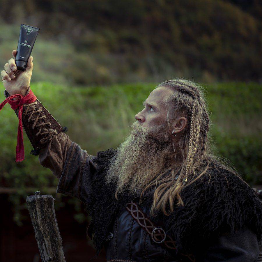 Man applying Viking Sea Mineral Beard Mask