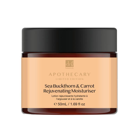 Jar of Sea Buckthorn & Carrot Rejuvenating Moisturizer with black lid on a white background