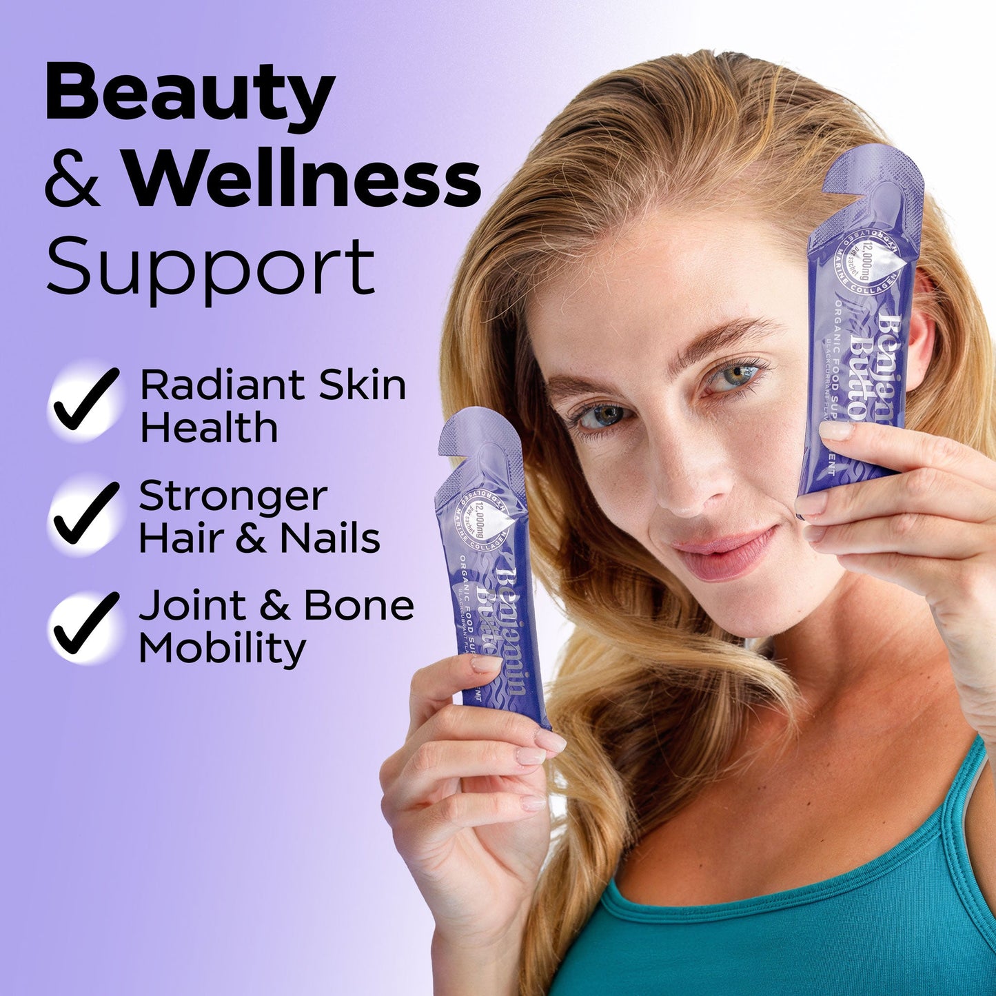 Benjamin Button 12,000mg Marine Collagen Liquid Sachets Blackcurrant 30ml x14