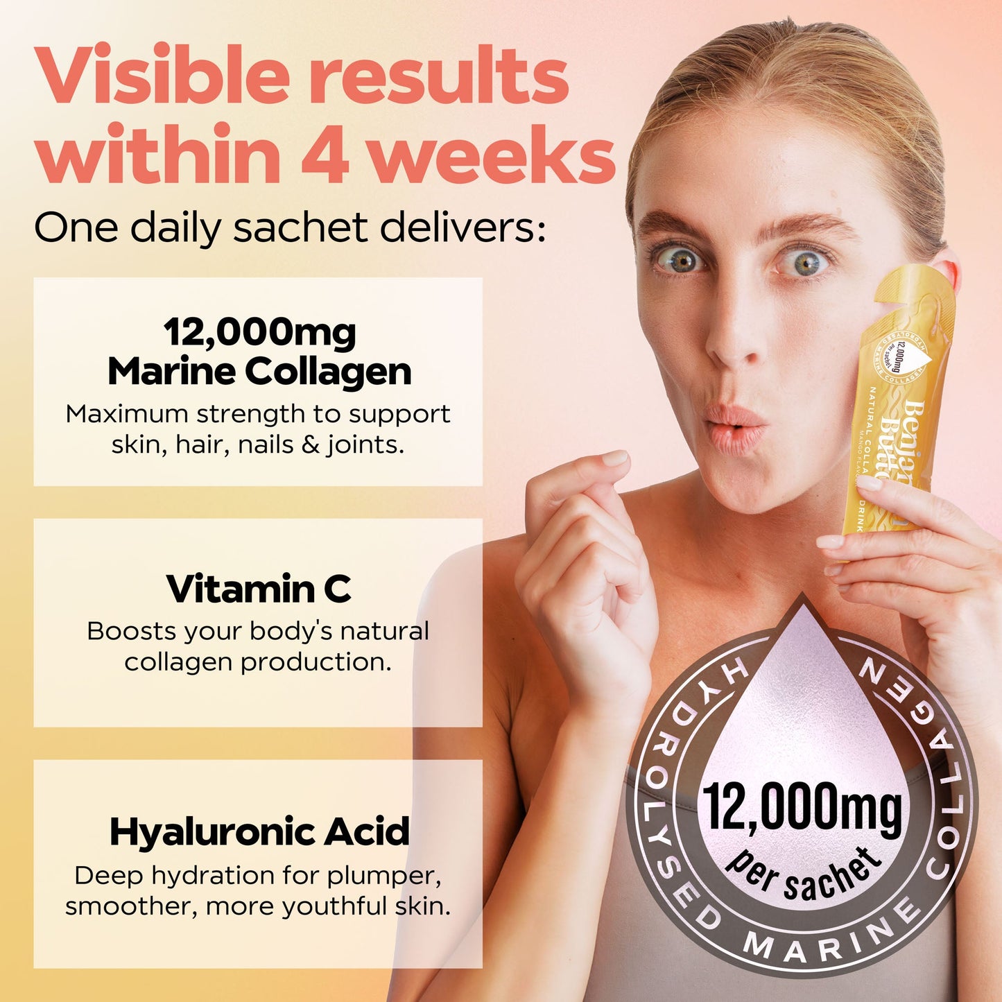 Benjamin Button 12,000mg Marine Collagen Liquid Sachets Mango 30ml x14