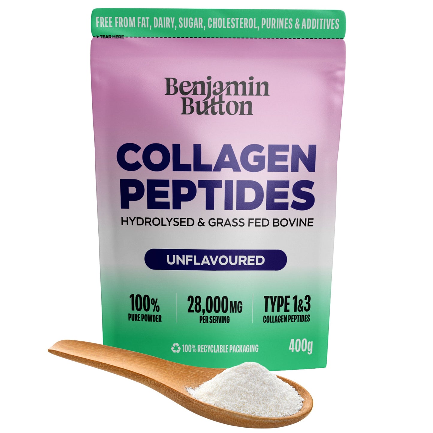Benjamin Button Bovine Collagen Peptides Powder Unflavoured 400g