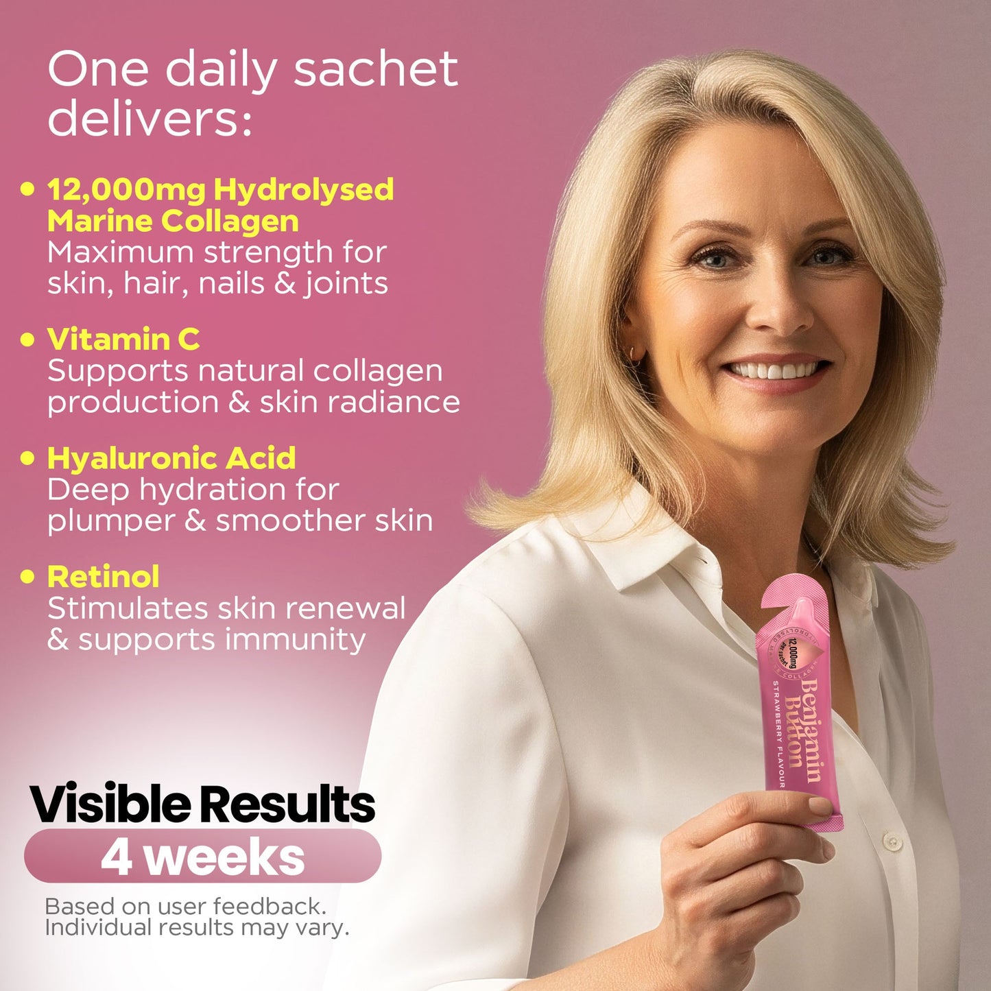 Benjamin Button 12,000mg Marine Collagen Liquid Sachets Strawberry 30ml x14