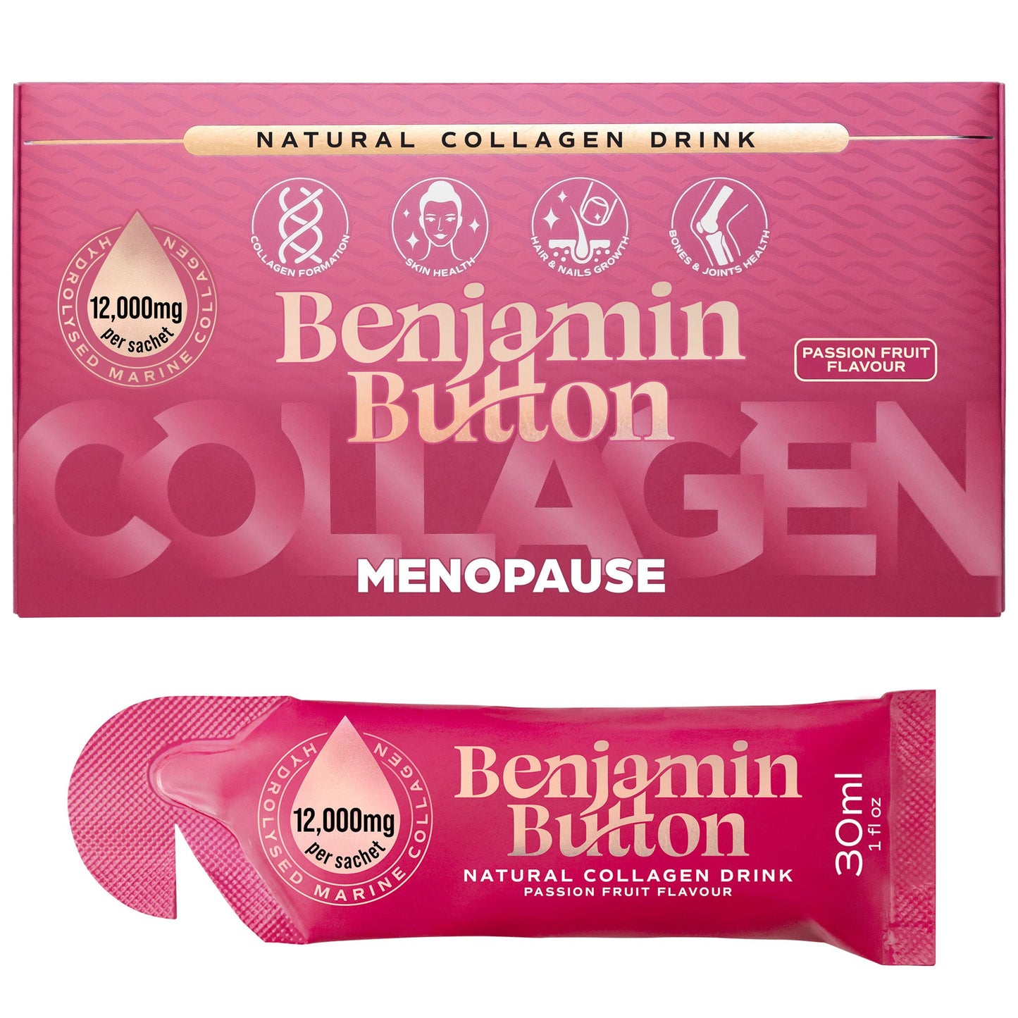 Benjamin Button 12,000mg Marine Collagen Liquid Sachets Passionfruit 30ml x14