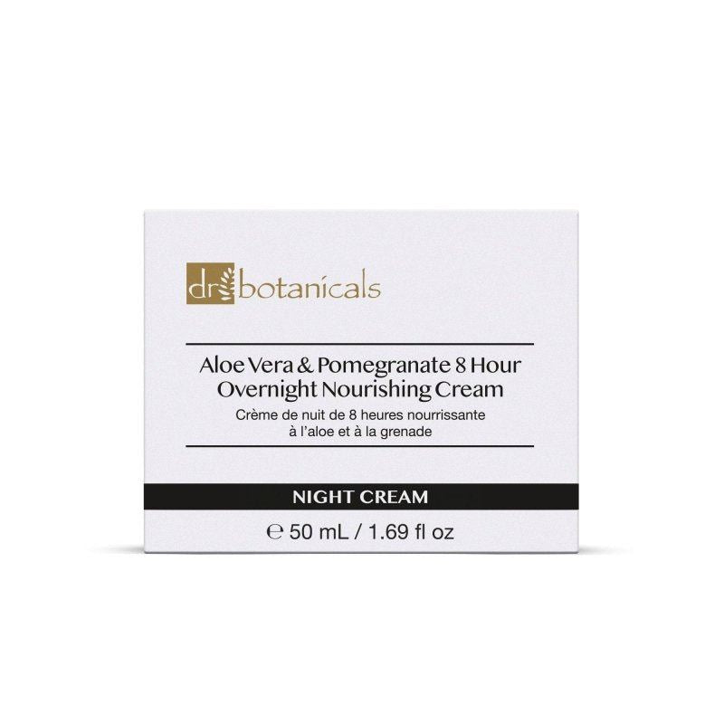 Box of Dr. Botanicals Aloe Vera & Pomegranate 8 Hour Overnight Nourishing Cream on a white background