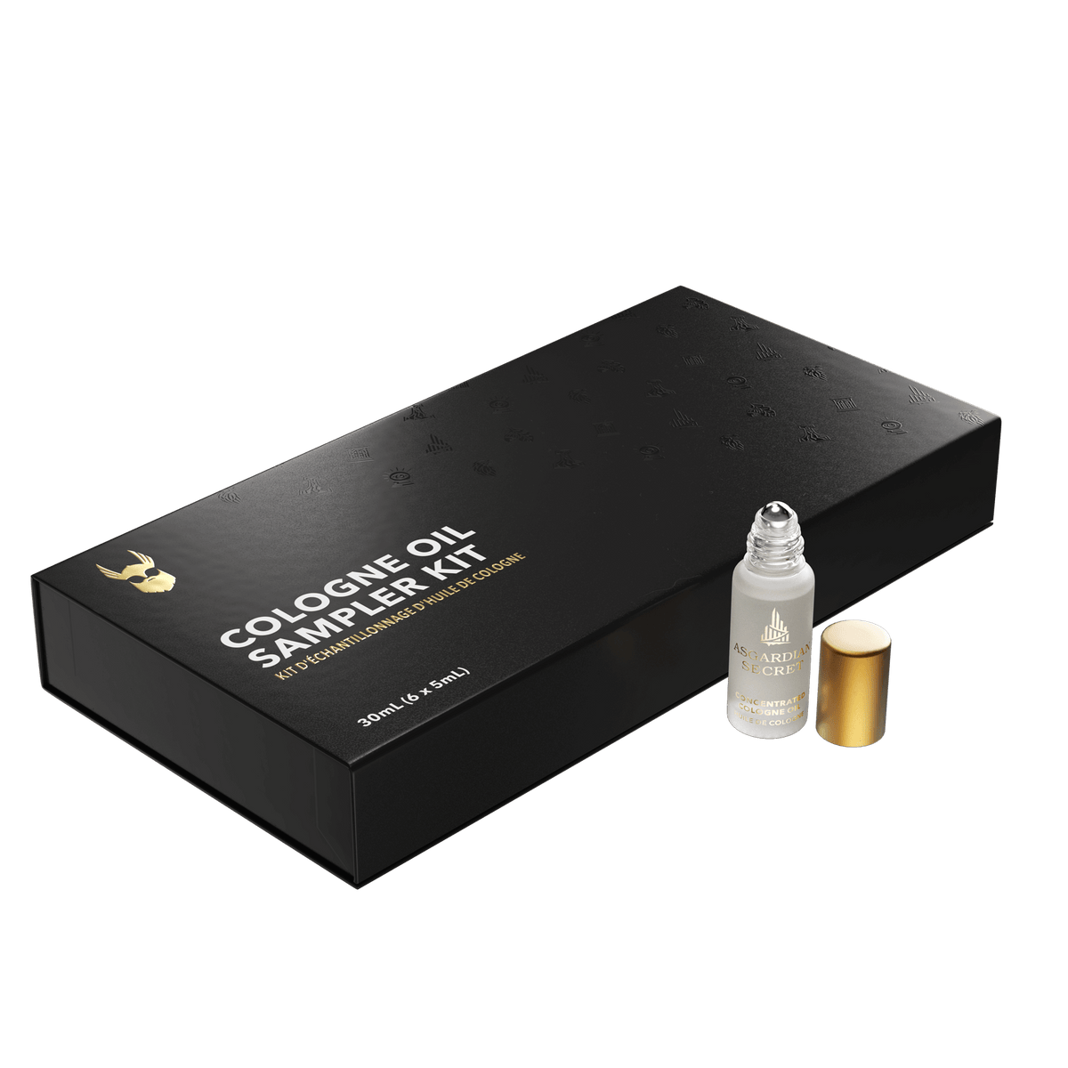 Cologne oil sample kit packaging