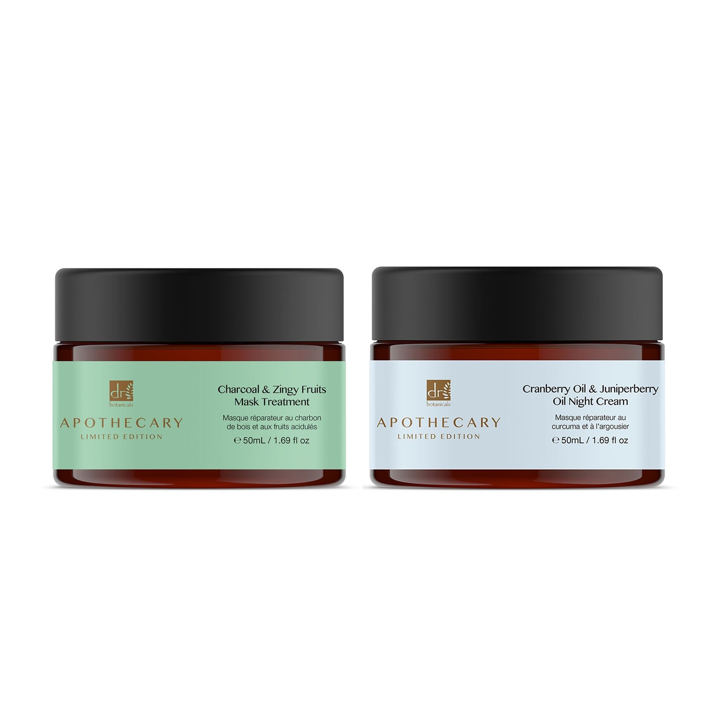 Two jars of Apothecary skincare products on a white background