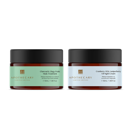 Two jars of Apothecary skincare products on a white background