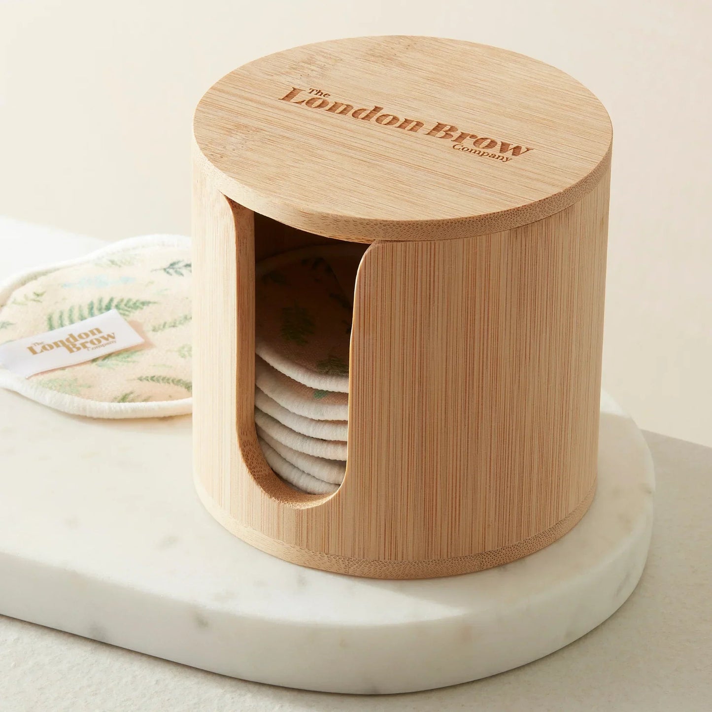 London Brow Bamboo Cotton Pad Storage Box