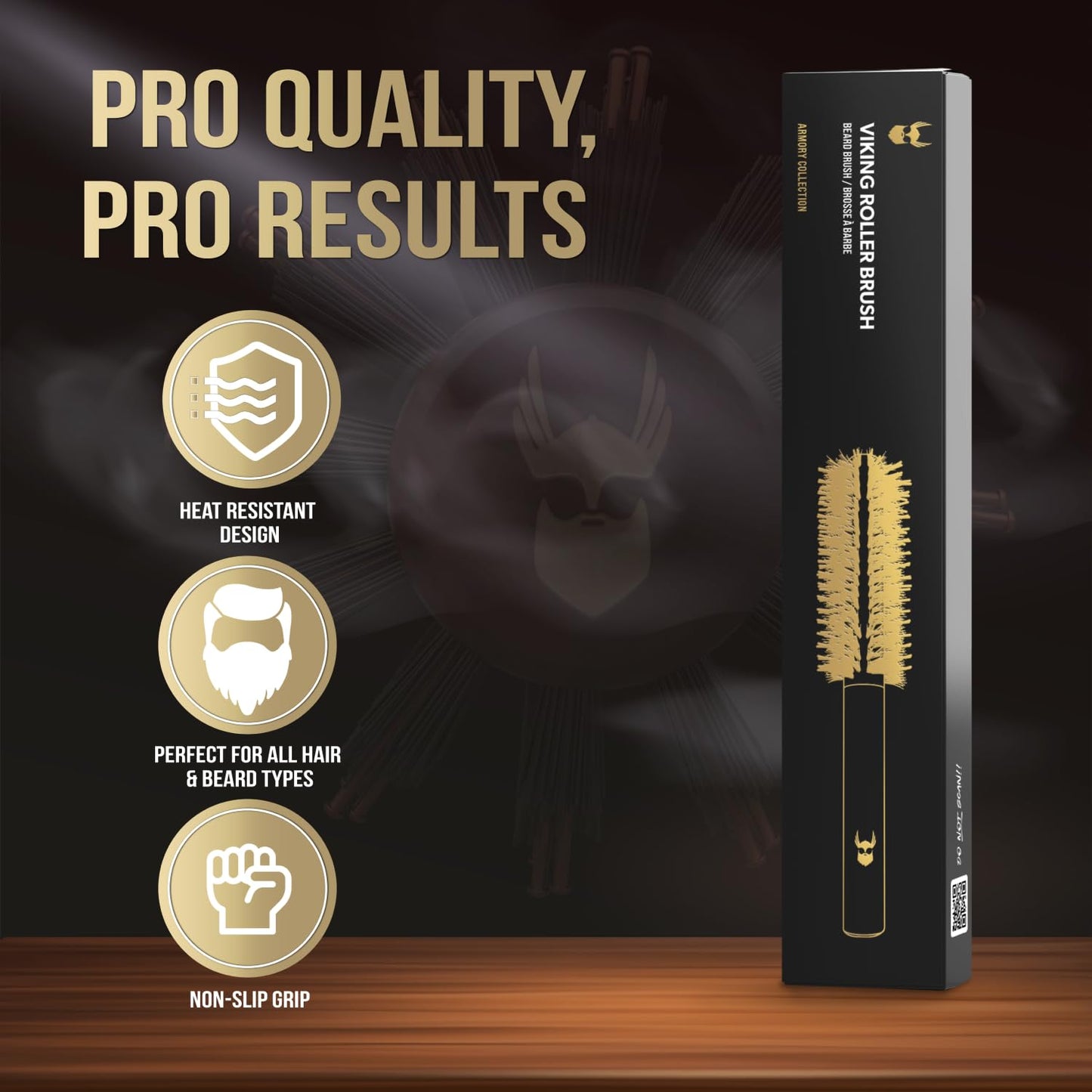 Man using Viking Roller beard brush