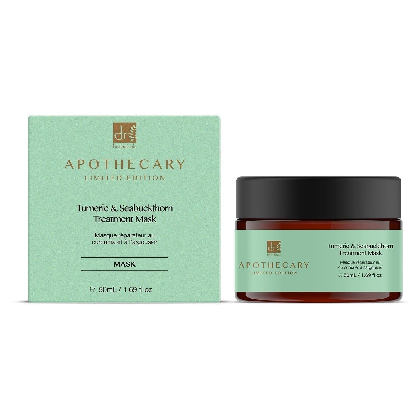 Apothecary Tumeric & Seabuckthorn Treatment Mask with packaging on a white background