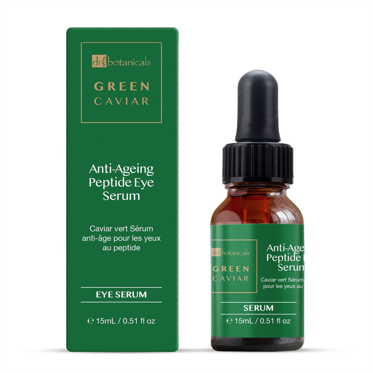 Green Caviar Anti-Ageing Peptide Eye Serum bottle and packaging on a white background