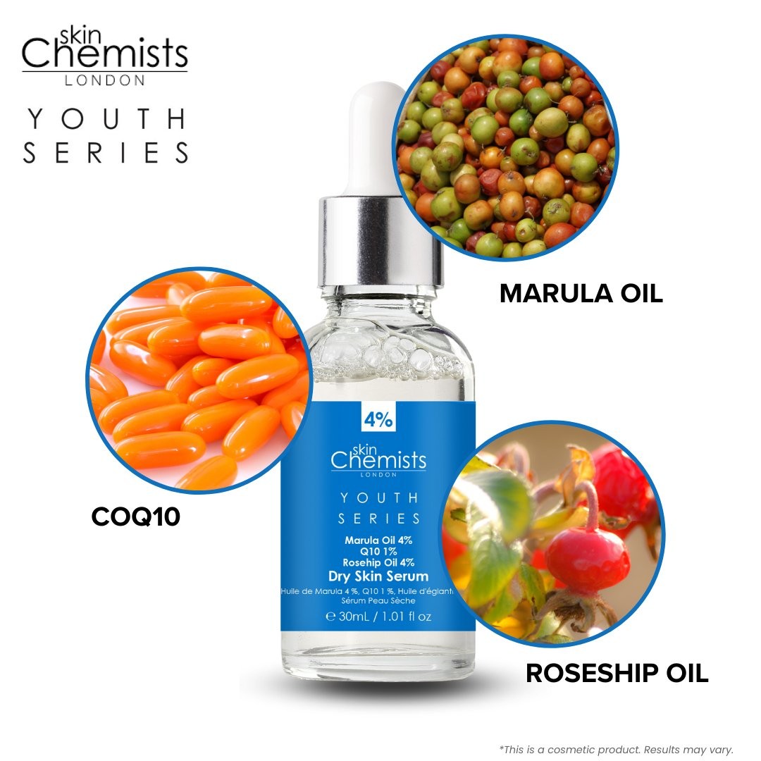skinChemists Dry Skin Serum Marula Oil 4%, Q10 1%, Rosehip Oil 4% 30ml