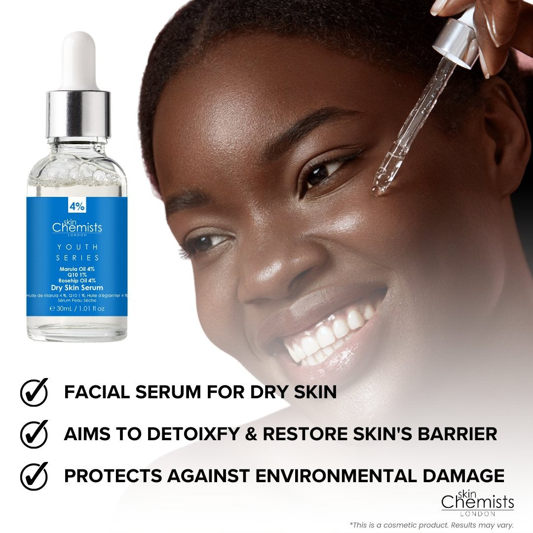 skinChemists Dry Skin Serum Marula Oil 4%, Q10 1%, Rosehip Oil 4% 30ml