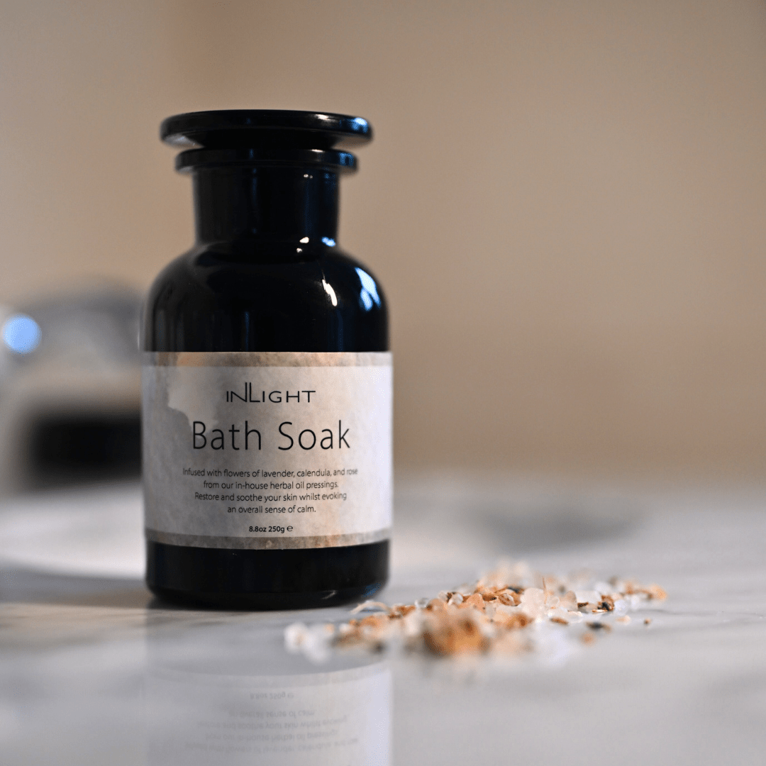 Inlight Beauty Luxury Organic Bath Soak 250g on a neutral background