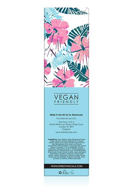 Vegan friendly product packaging with floral design on a white background