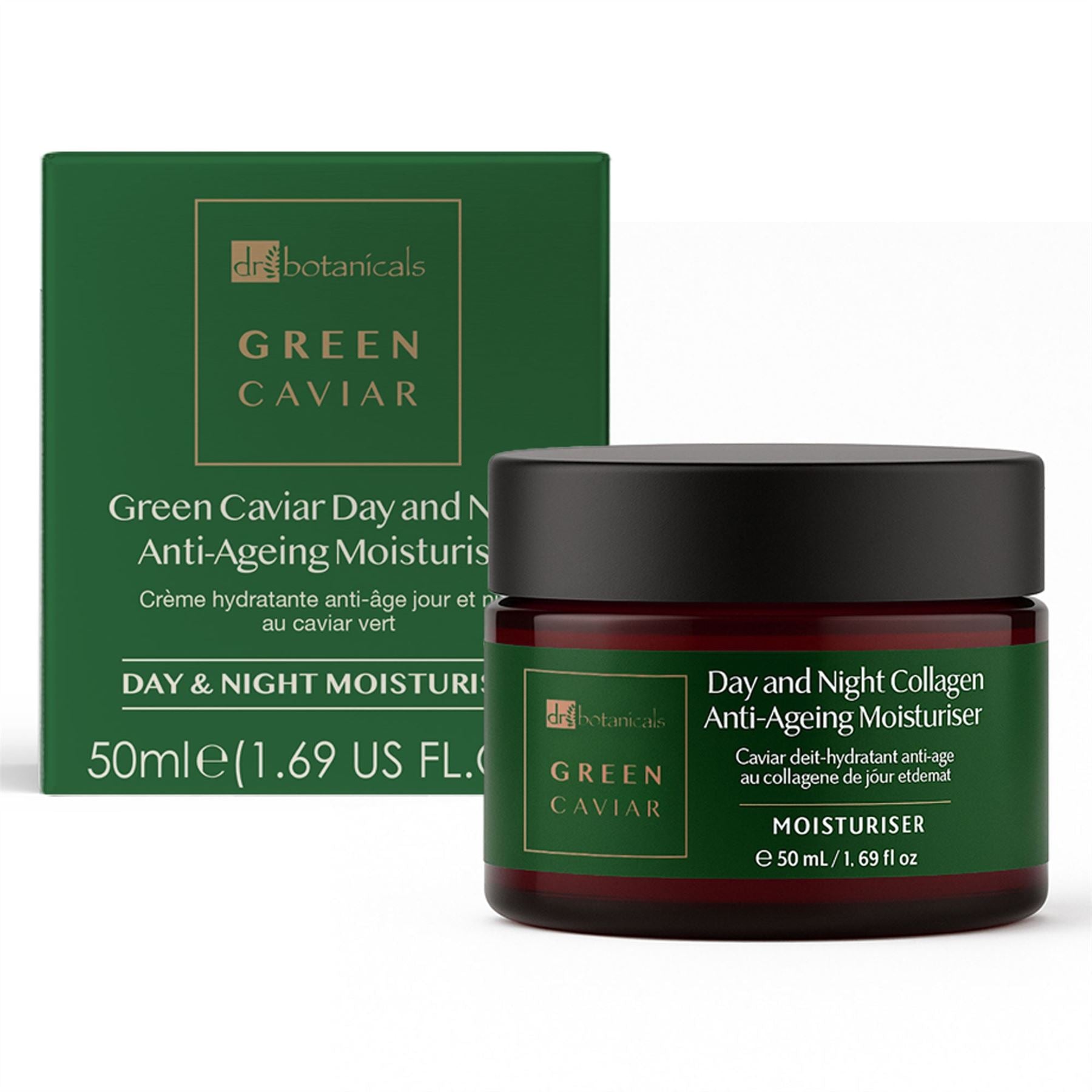 Green Caviar Day and Night Anti-Ageing Moisturizer with packaging on a white background