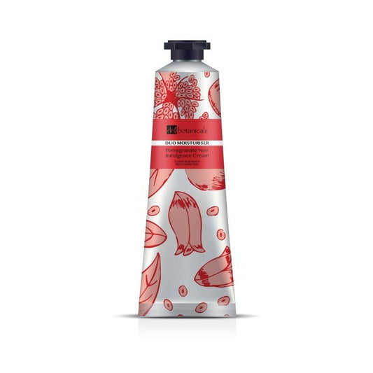 Dr Botanicals Pomegranate Noir Indulgence Cream with red and white design on a white background