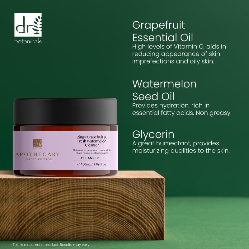 Cosmetic jar with ingredients listed on a green background