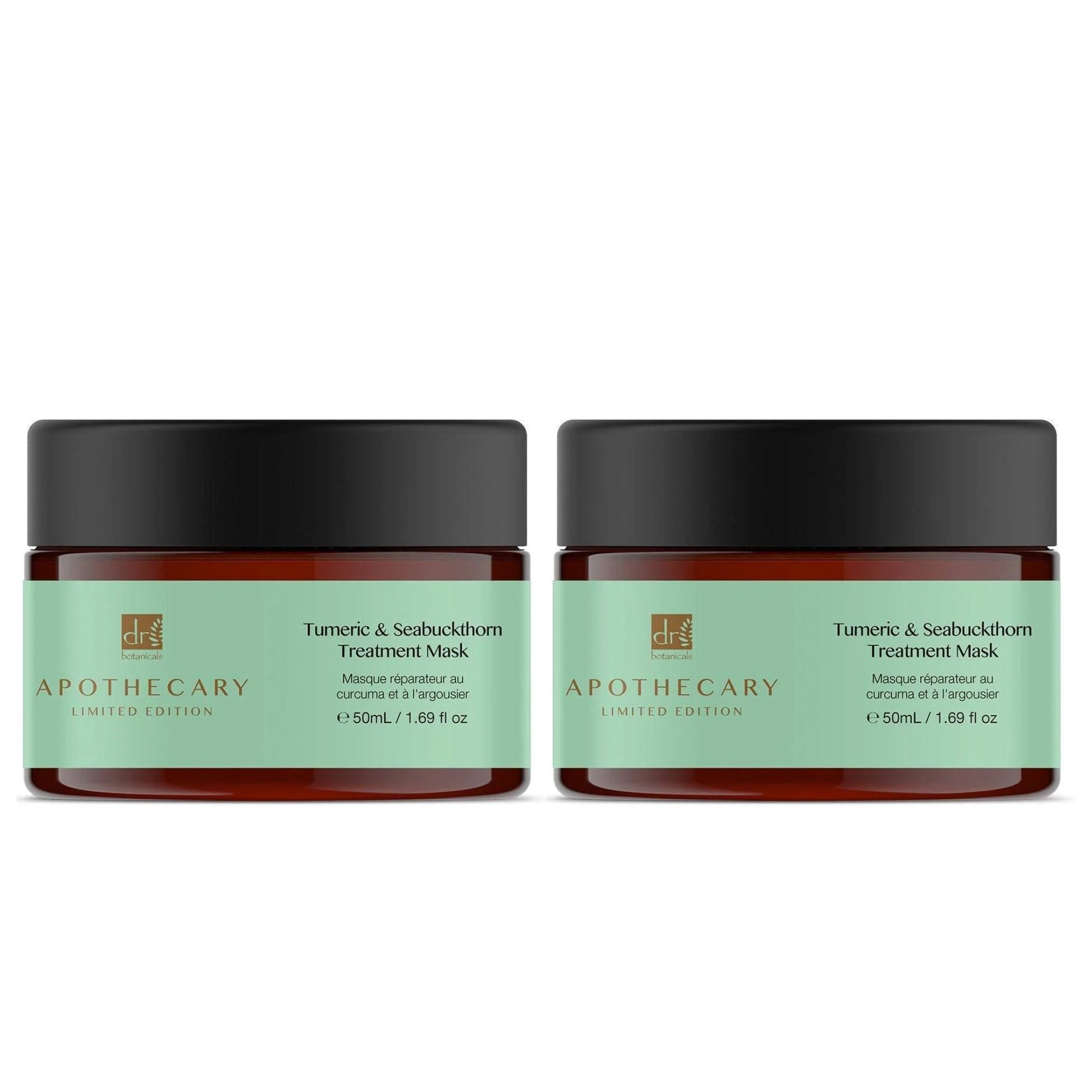 Two jars of Apothecary Tumeric & Seabuckthorn Treatment Mask on a white background