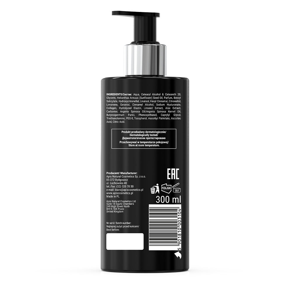Apis Black Dream Nourishing Hand Cream 300ml with pump and label on a white background