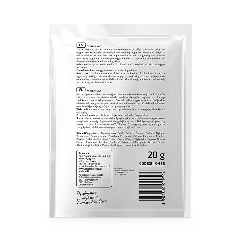 Apis Coffee Shot Bio-Revitalising Algae Mask | Caffeic Acid & Arabica Beans | 20g