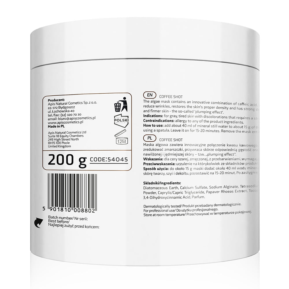 Apis COFFEE SHOT Biorevitalising Algae Mask | Caffeic Acid & Arabica Coffee | 200g