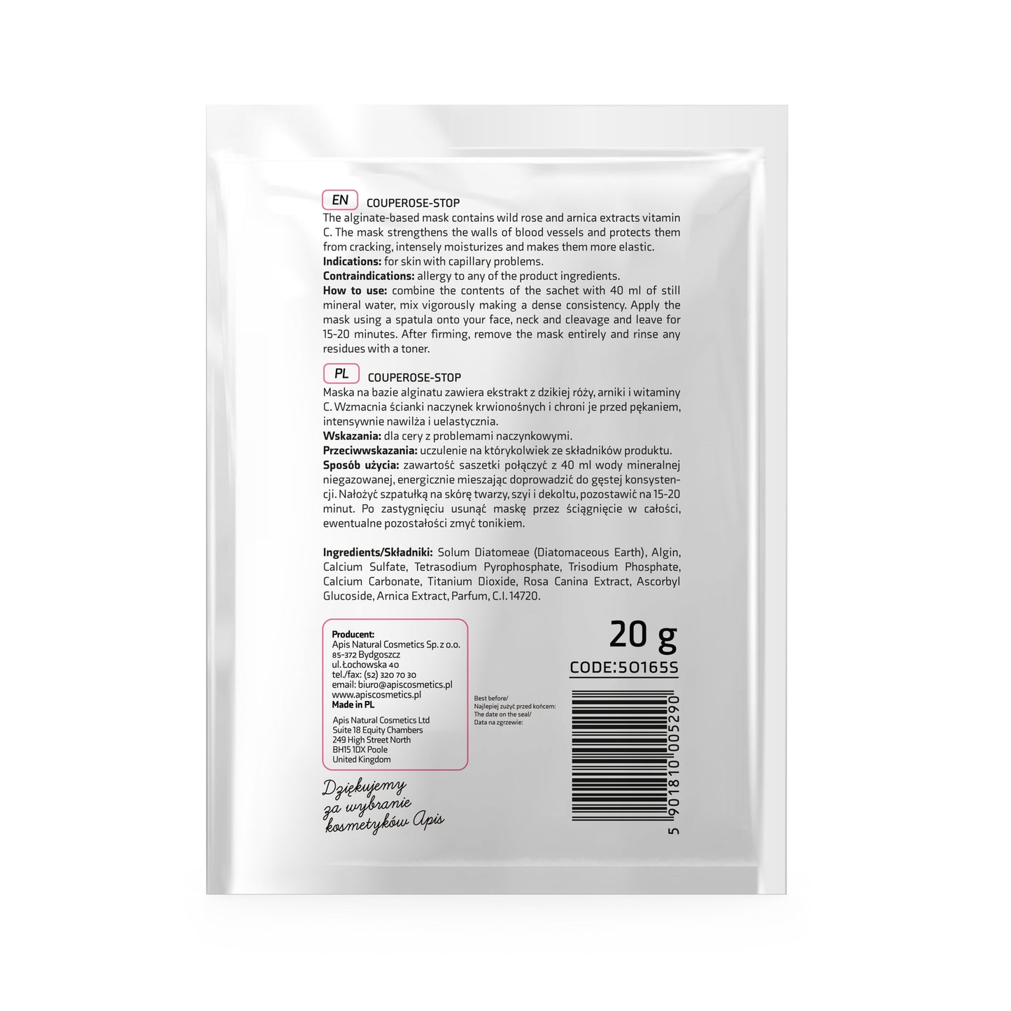 Apis Couperose-Stop Algae Mask | Wild Rose & Vitamin C | 20g