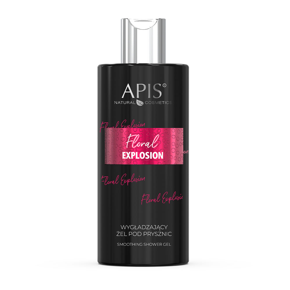 APIS floral explosion shower gel bottle on a white background