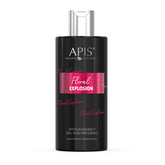 APIS floral explosion shower gel bottle on a white background