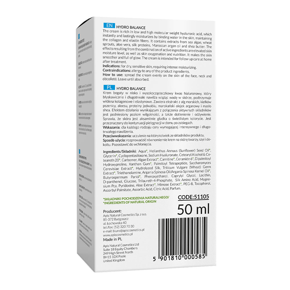 Apis Hydro Balance Intensive Moisturising Cream | Hyaluronic Acid | 50ml