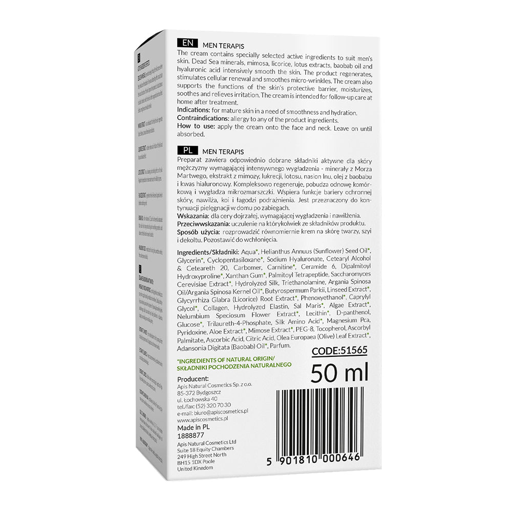 Apis MEN TERAPIS Smoothing Cream | Dead Sea Minerals | 50ml