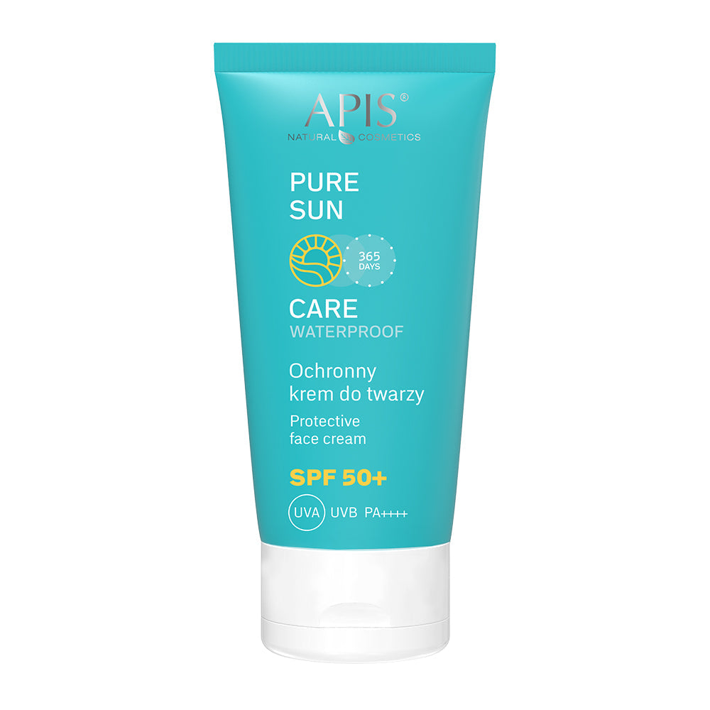 Tube of APIS Pure Sun Care Waterproof protective face cream on a white background