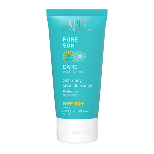 Tube of APIS Pure Sun Care Waterproof protective face cream on a white background