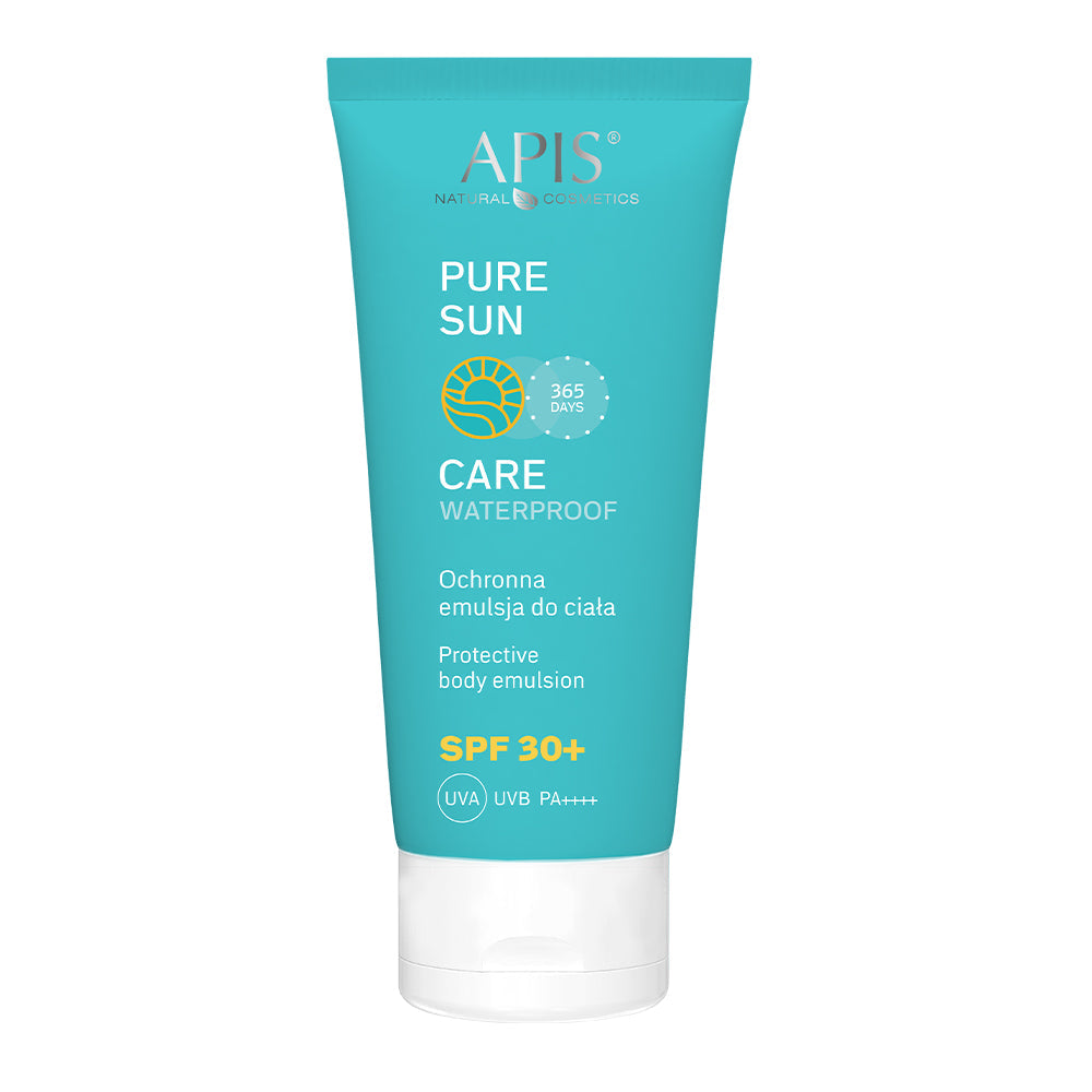 Tube of APIS Pure Sun Care Waterproof sunscreen on a white background