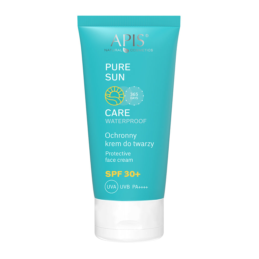 Tube of APIS Pure Sun Care Waterproof Protective Face Cream on a white background
