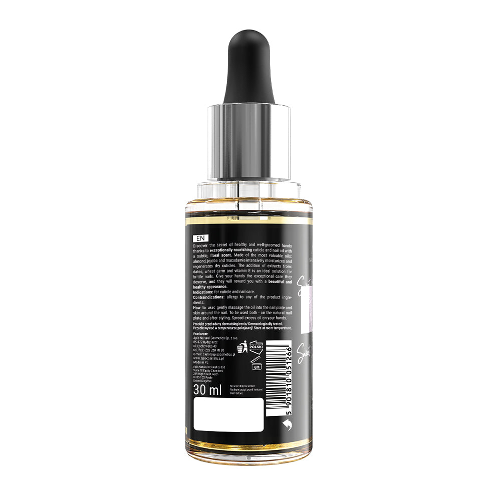 Bottle with dropper and black label on a white background