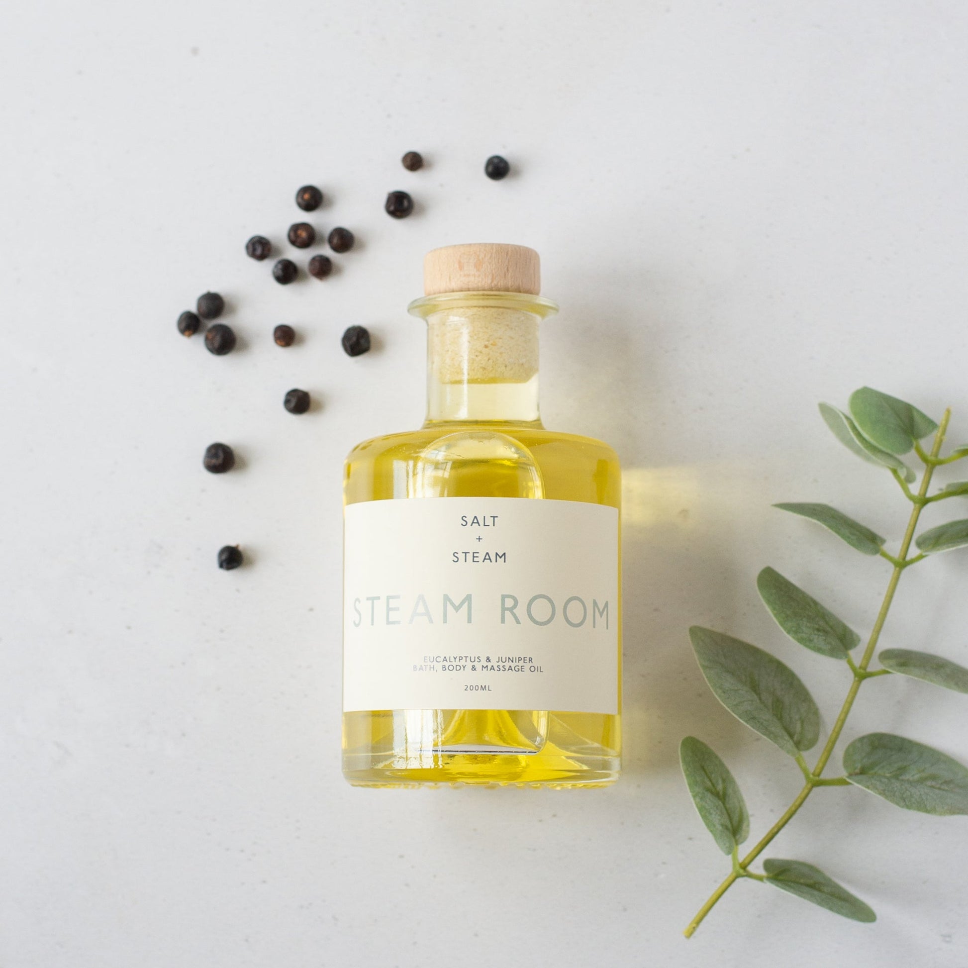 Salt + Steam Steam Room bath and body oil bottle