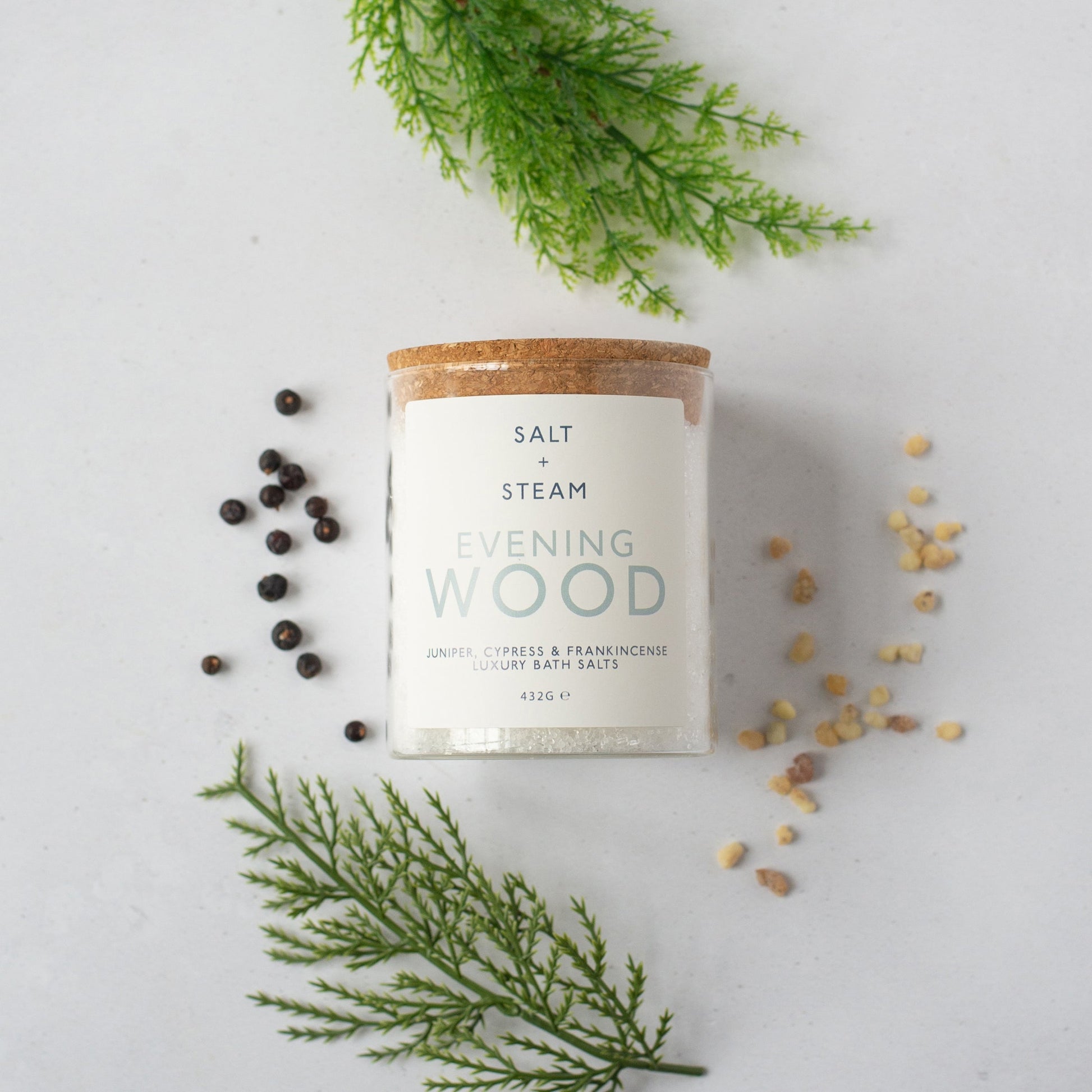 Salt + Steam Evening Wood bath salts jar, 432g