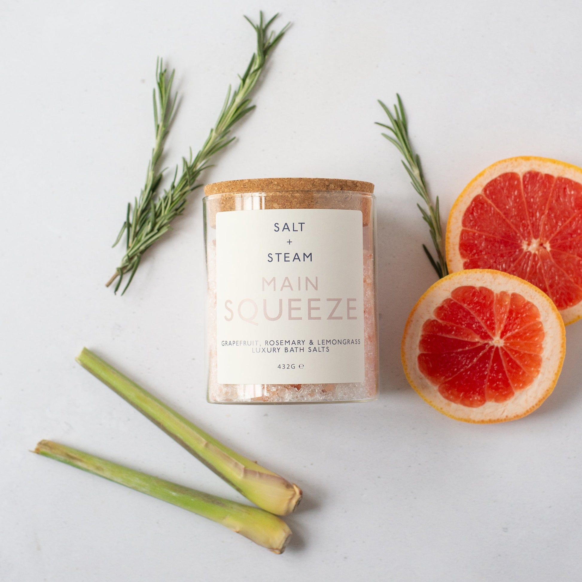 Salt + Steam Main Squeeze bath salts jar, 432g